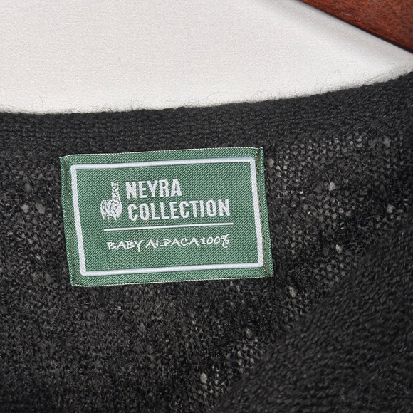 Neyra Collection sweater lightweight baby alpaca open knit crewneck black S - Picture 5 of 10